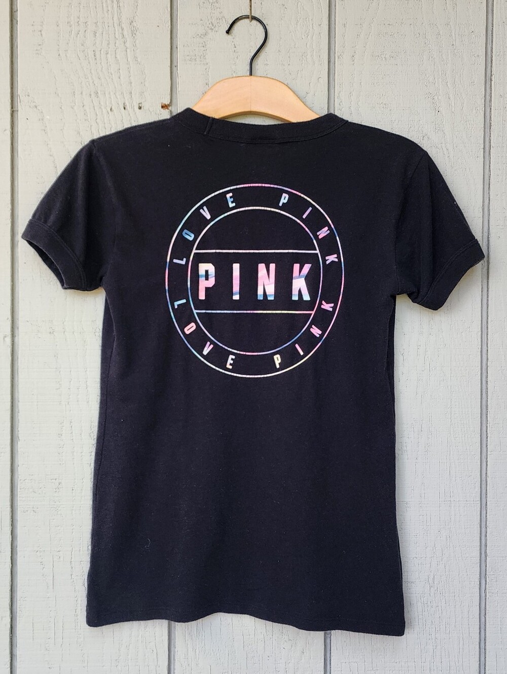 PINK Victoria's Secret Black Watercolor Logo Tee